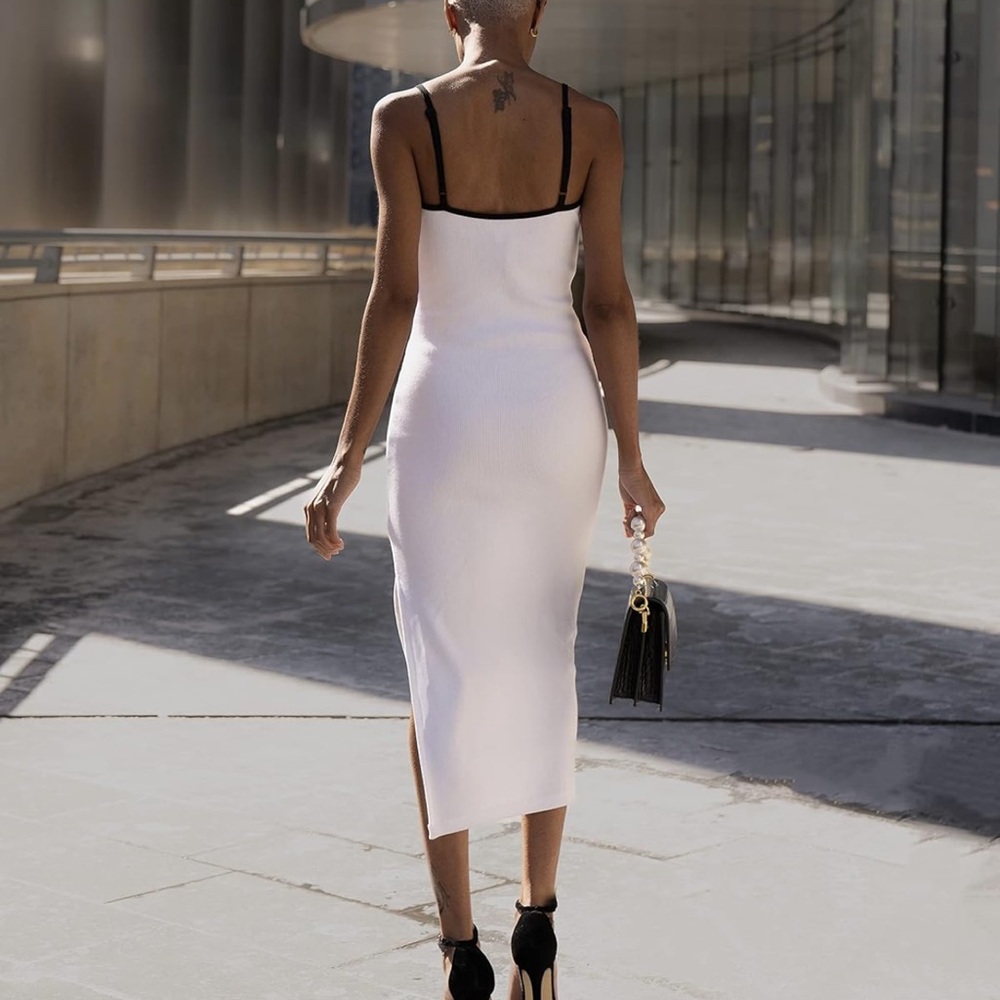 White Slip Dress with Black Trim - Picture 5 of 6